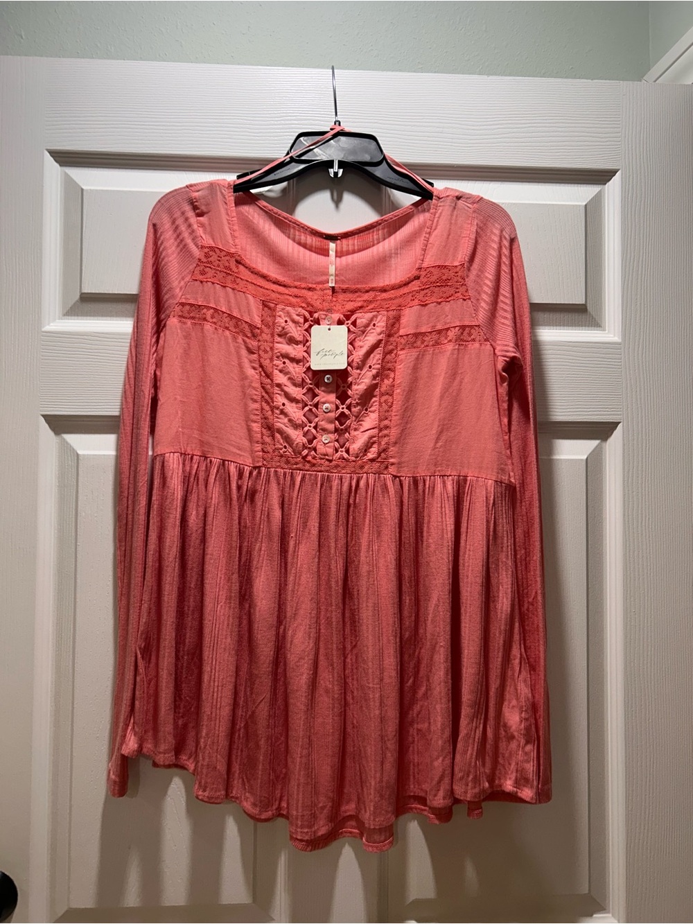 Free People Coral Lace-Up Peasant Tunic